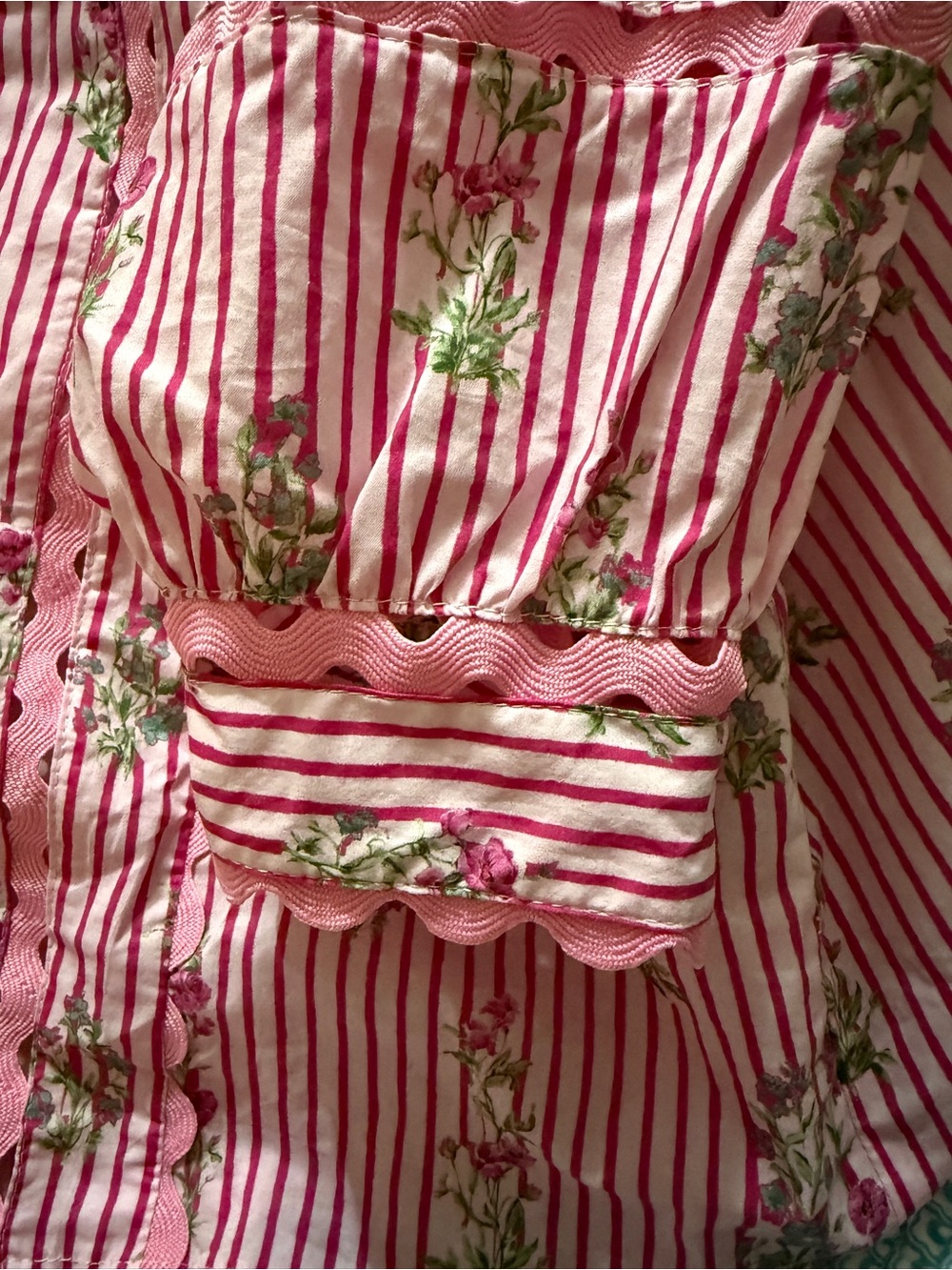 entro Pink Striped Floral Ruffle-Collar Button Front Blouse - Picture 3 of 5